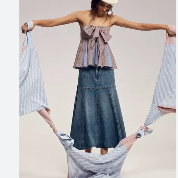 Brand New BY ANTHROPOLOGIE STRAPLESS TIE SWING BLOUSE - Picture 1 of 7